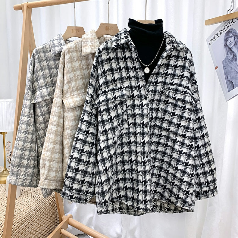 Retro Houndstooth Jacket for Women