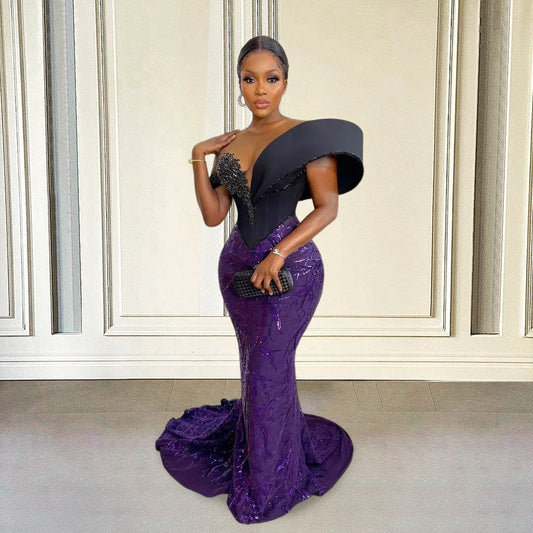 Purple Sparkle Sequin Mermaid Evening Dress