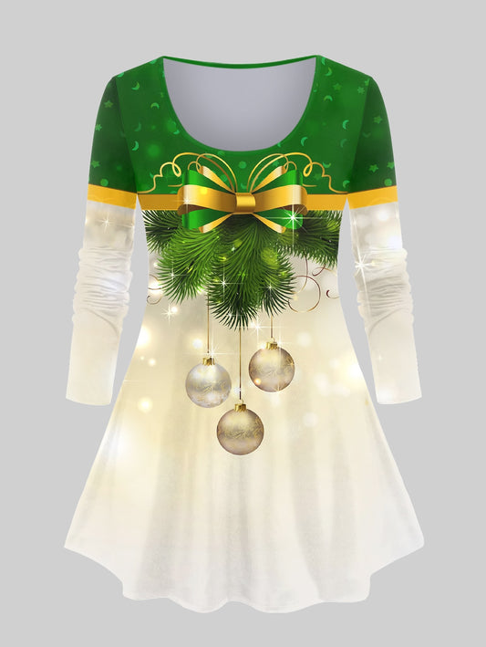 Christmas Ball Print Top For Women