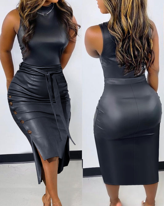 PU Leather Bodycon Party Dress