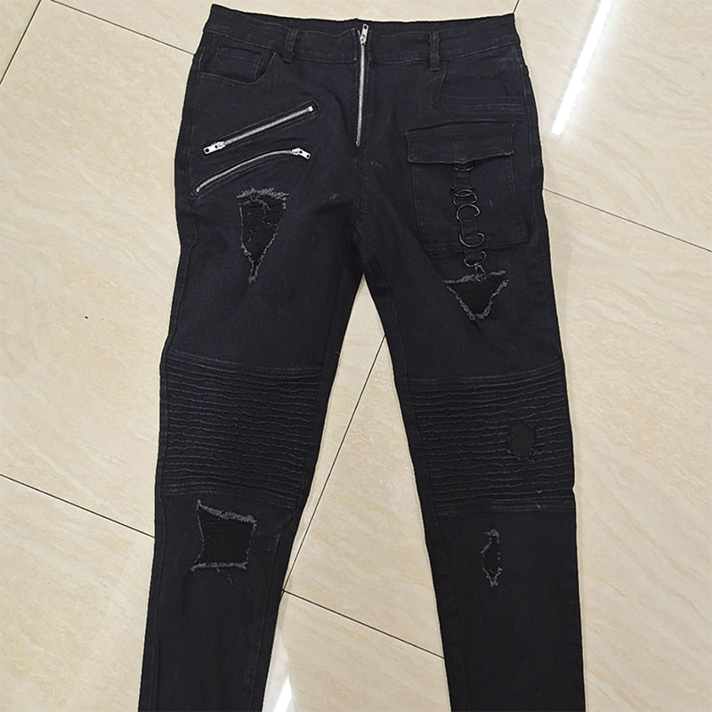 Slim Fit Punk Skinny Denim Pants - Jeans