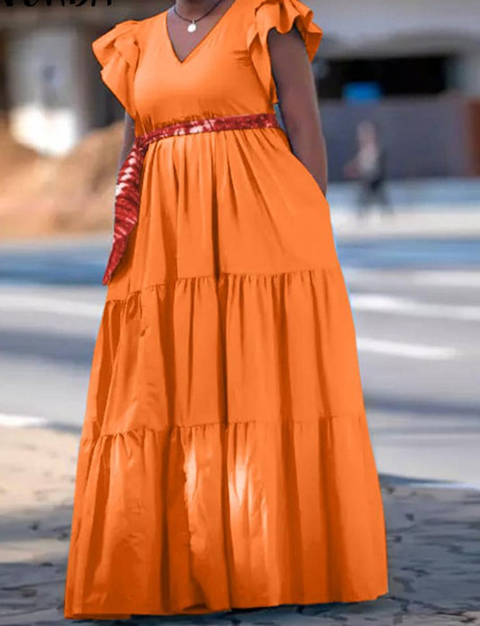 Sleeveless V Neck Long Maxi Summer Dress