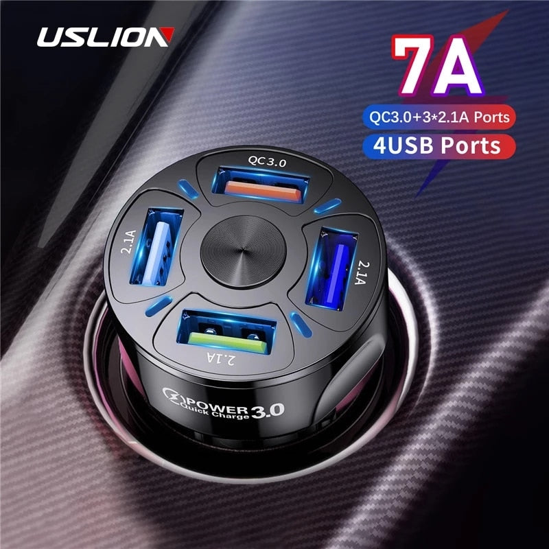 Uslion 4 Ports Usb Car Charge 48w Quick 7a Mini Fast Charging