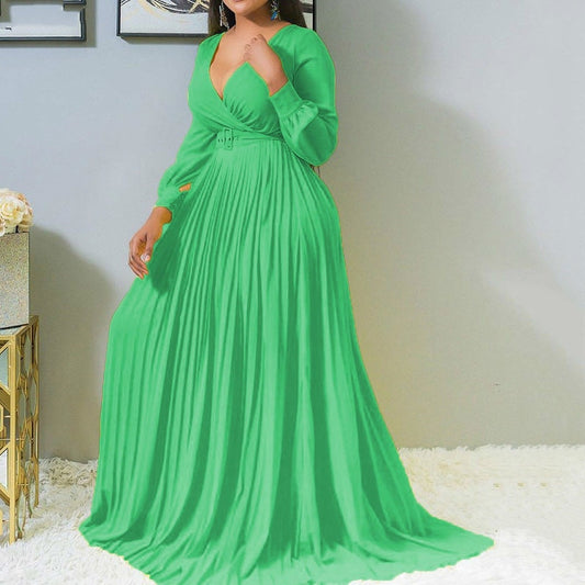 Plus Size Pleated Long Maxi Dress