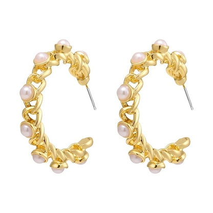 Pearl Crystal Gold Color Stud Earrings For Women