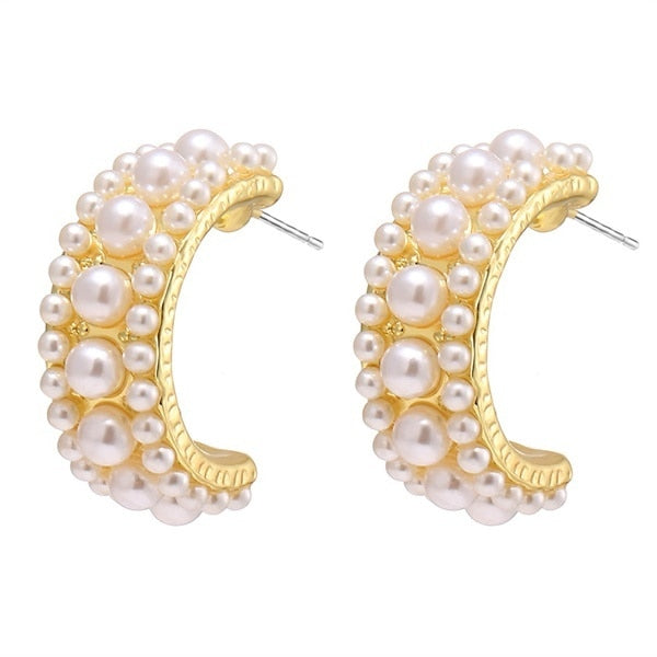 Pearl Crystal Gold Color Stud Earrings For Women