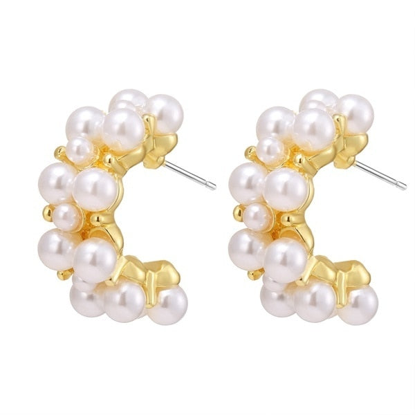 Pearl Crystal Gold Color Stud Earrings For Women