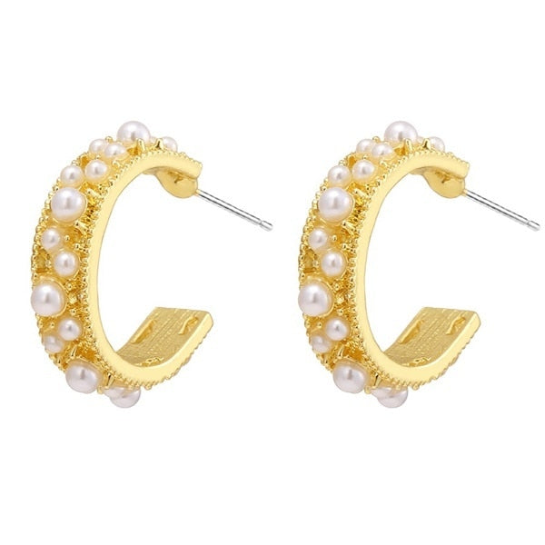 Pearl Crystal Gold Color Stud Earrings For Women