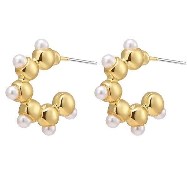 Pearl Crystal Gold Color Stud Earrings For Women