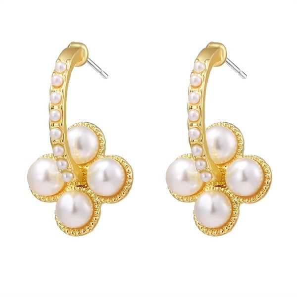 Pearl Crystal Gold Color Stud Earrings For Women