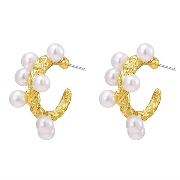 Pearl Crystal Gold Color Stud Earrings For Women