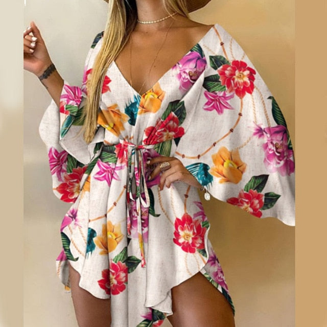 V Neck Floral Print Dress for Women