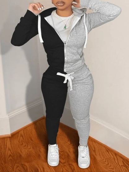 Zipper Design Hooded Top and Pants Tracksuit Set