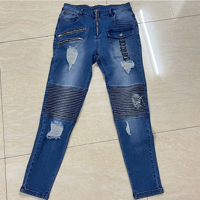 Slim Fit Punk Skinny Denim Pants - Jeans