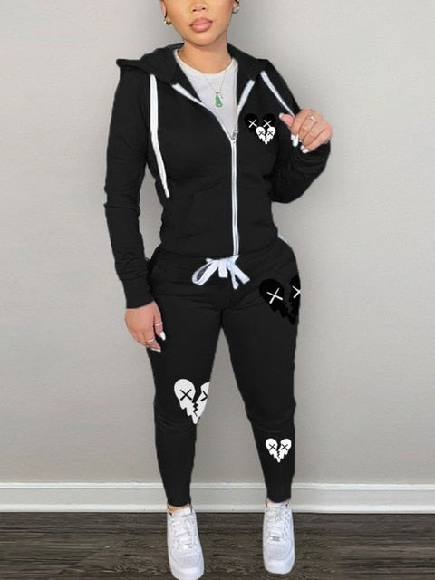 Zipper Design Hooded Top and Pants Tracksuit Set