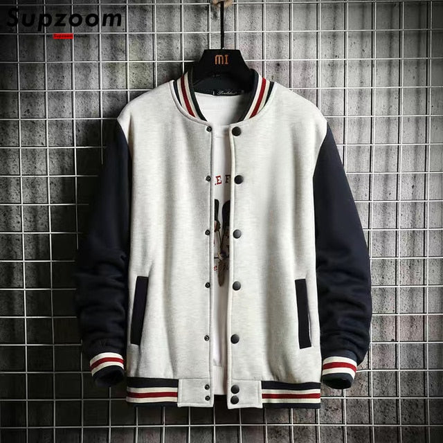 Fashion Fleece Casual Baseball Uniform Cotton Spliced Regular Rib Sleeve Brand Clothing Bomber Jacket Men