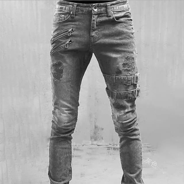 Slim Fit Punk Skinny Denim Pants - Jeans