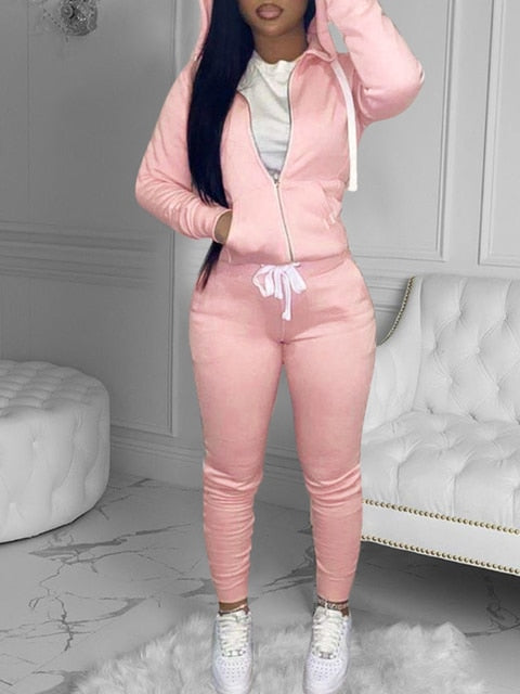 Zipper Design Hooded Top and Pants Tracksuit Set