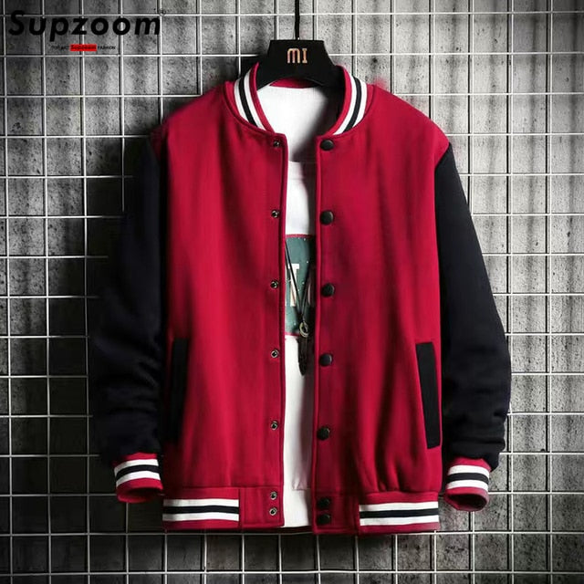 Fashion Fleece Casual Baseball Uniform Cotton Spliced Regular Rib Sleeve Brand Clothing Bomber Jacket Men