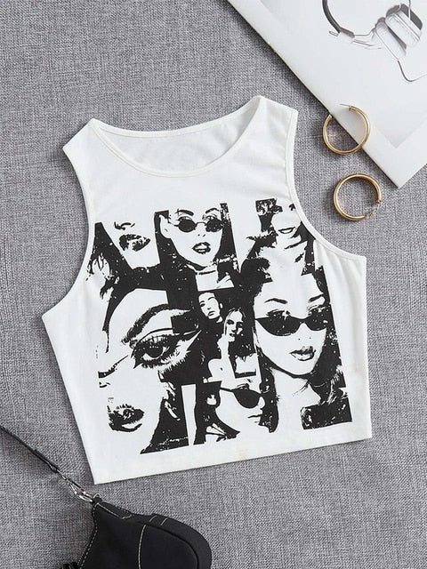 Y2k Figure Graphic Vintage Crop Top for Women